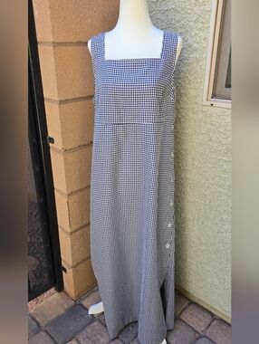 Teddi Vintage Gingham Square-Neck Maxi Dress in Black and White